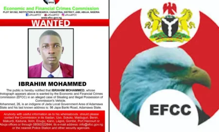 EFCC declares 26 year old wanted for stealing commission’s vehicle