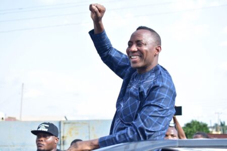 JUST IN: Sowore released after arrest at Lagos airport Omoyele Sowore leads protest at NYSC headquarters demanding justice for corps member Ms Ushie Rita Uguamaye.