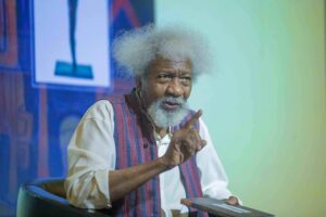 Nobel Laureate Wole Soyinka speaks at Freedom Park, Lagos, after announcing that the United States has revoked his visa without explanation.