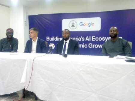 Google’s N2.8bn grant to boost AI timely – Minister Bosun Tijani and Google officials during the announcement.