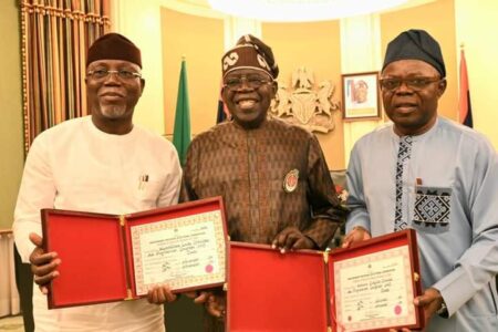 Gov Aiyedatiwa, deputy meet Tinubu, present Certificates of Return Aiyedatiwa