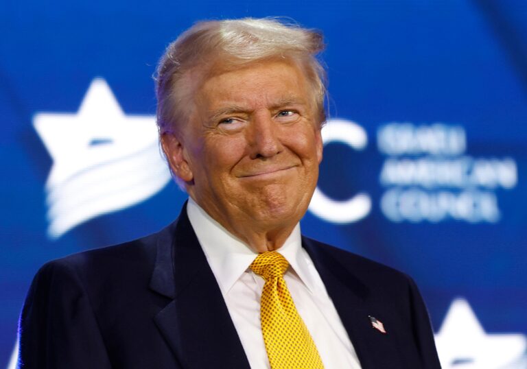 President Donald Trump speaks at the Israeli American Council National Summit at the Washington Hilton on September 19, 2024 in Washington, DC. Trump addressed the pro-Israel conference, stating that if he is not elected president Israel will be “eradicated” within two years. (Photo by Kevin Dietsch/Getty Images)