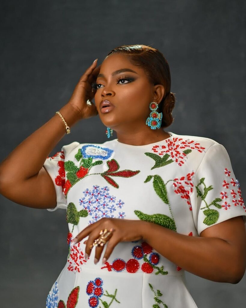 Nigeria x=celebrity fashion- Funke Akindele in embroidered floral gown