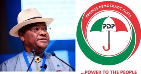 PDP, Wike clash over Ibadan national convention Wike and PDP logo