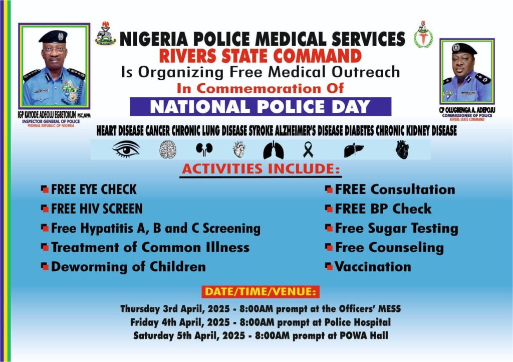 Rivers police mark 2025 national day with community, medical outreach Police