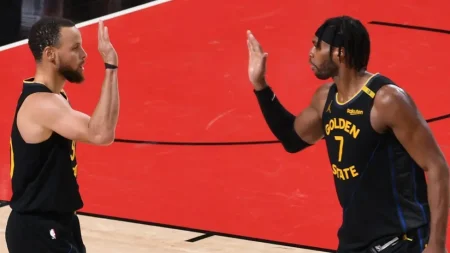 Curry, Hield lead Warriors past Rockets 103-89 in Game 7 to reach West semis. Pacers upset Cavs 121-112 in East semi-final opener.