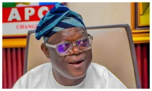 APC National Secretary Ajibola Basiru speaking during a media chat on opposition party disputes and the role of the All Progressives Congress.