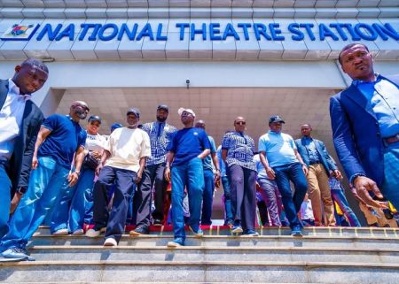 Babajide Sanwo-Olu during the unveiling of three new train sets for the Lagos Rail Mass Transit (LRMT) Blue Line at the National Theatre Station