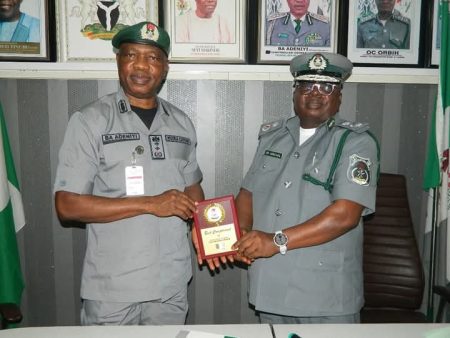 NCS CG inspects Ibadan trade facilities, pledges support for customs efficiency Customs CG Bashir Adeniyi with one other.