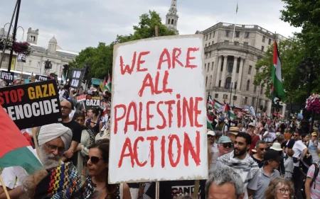 Pro-Palestinian group banned from protesting outside UK parliament Pro-Palestinian group