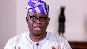 Former Ekiti State Governor Ayodele Fayose addresses journalists in Ado Ekiti, saying the PDP is in a hopeless state and needs urgent rescue.