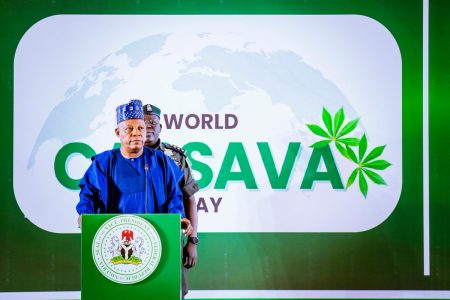 Kashim Shettima speaking during the 2025 World Cassava Day celebration