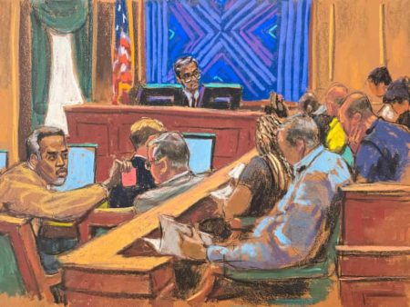 Jury deadlocked on key charge in Diddy’s sex trafficking trial Cartoon illustration of Jury