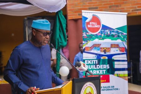 Governor Biodun Oyebanji during the commissioning of Ekiti Builders' Market