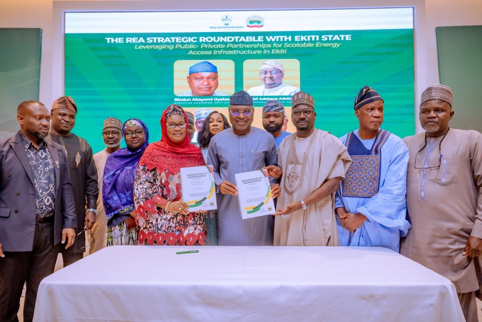 Ekiti govt signs MoU with REA to boost rural electrification Ekiti State Governor Biodun Oyebanji signing a Memorandum of Understanding (MoU) with the Rural Electrification Agency (REA) for the implementation of off-grid power projects.