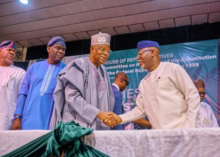 Lucky Aiyedatiwa and others during the South-West Centre B Public Hearing of the House of Representatives Committee on Constitution Review in Akure