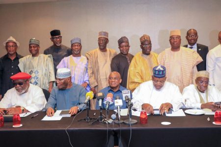 Opposition joins ADC to challenge Tinubu; APC calls it ‘Dead on Arrival’ Leaders of Nigerian opposition coalition meeting at Transcorp Hilton Hotel, Abuja, discussing plans to defeat APC in 2027 elections.