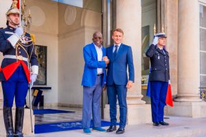 President Tinubu and President Macron discussing bilateral cooperation during a working lunch at the Élysée Palace.