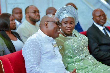 Fubara returns to Opobo church, says prayers shielded him from shame Gov. Fubara and his wife, Valerie during the Thanksgiving at Opobo