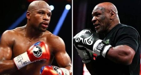 L-R Mayweather and Tyson