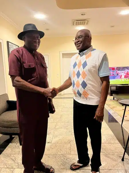 Jonathan meets ADC chair, David Mark  amid 2027 election speculations Goodluck Jonathan and David Mark