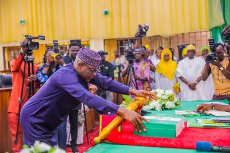 Governor Biodun Oyebanji presenting the budget to the state assembly
