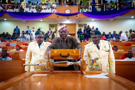 Babajide Sanwo-Olu presenting the budget to the House of Assembly