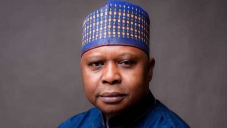 New PDP chairman Dr Kabiru Turaki addressing journalists after announcing the party’s upcoming NEC meeting in Abuja.