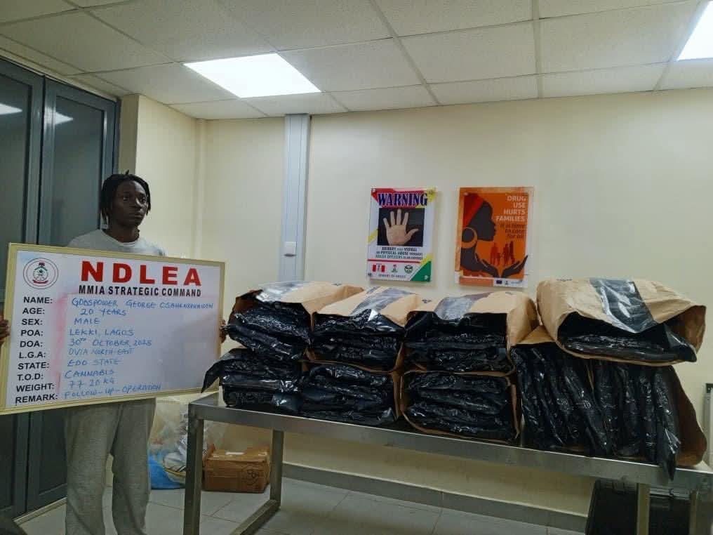 A 20-year-old Nigerian music artist, Godspower George Osahenrumwen, popularly known by his stage name Steady Boy, has been arrested by operatives of the National Drug Law