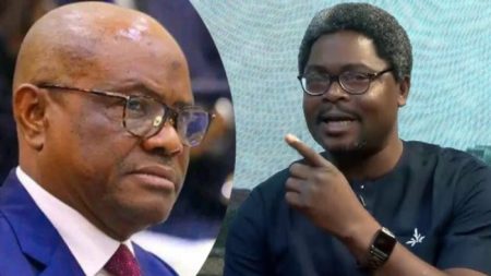 Lere Olayinka defends FCT Minister Nyesom Wike on live TV, insisting Wike remains a loyal PDP member amid party leadership and convention disputes.