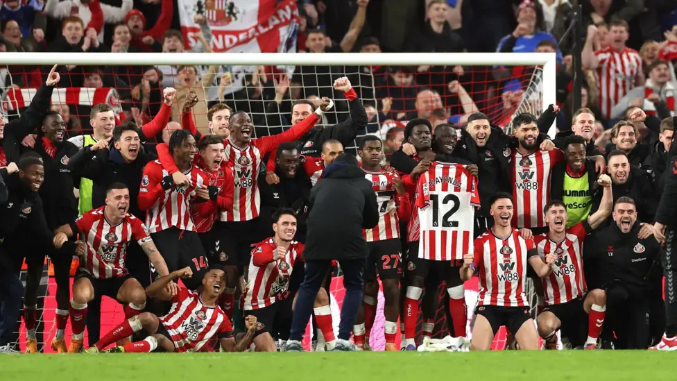 Sunderland savour derby revenge with iconic celebration Sunderland beat Newcastle in their first Premier League derby since 2016 and celebrated by recreating a past Magpies team photo after a memorable Tyne-Wear victory.