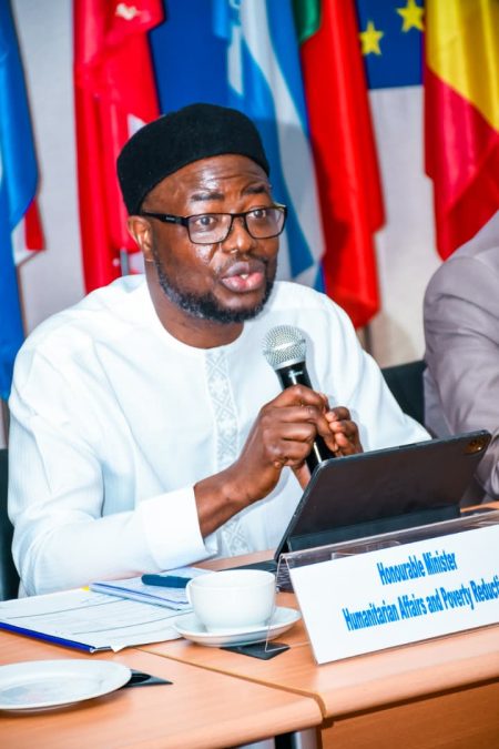 Honourable Minister of Humanitarian Affairs and Poverty Reduction, Dr. Bernard M. Doro when delivering a speech at the Stakeholders' dialogue held today at the EU Embassy, Abuja.