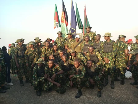 Guards Brigade troops during the annual Aso Rock ascent in Abuja.
