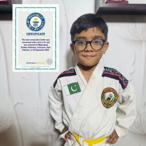 Muhammad Ibrahim — 6 years old (youngest Guinness martial-arts record in bottle-cap breaking)