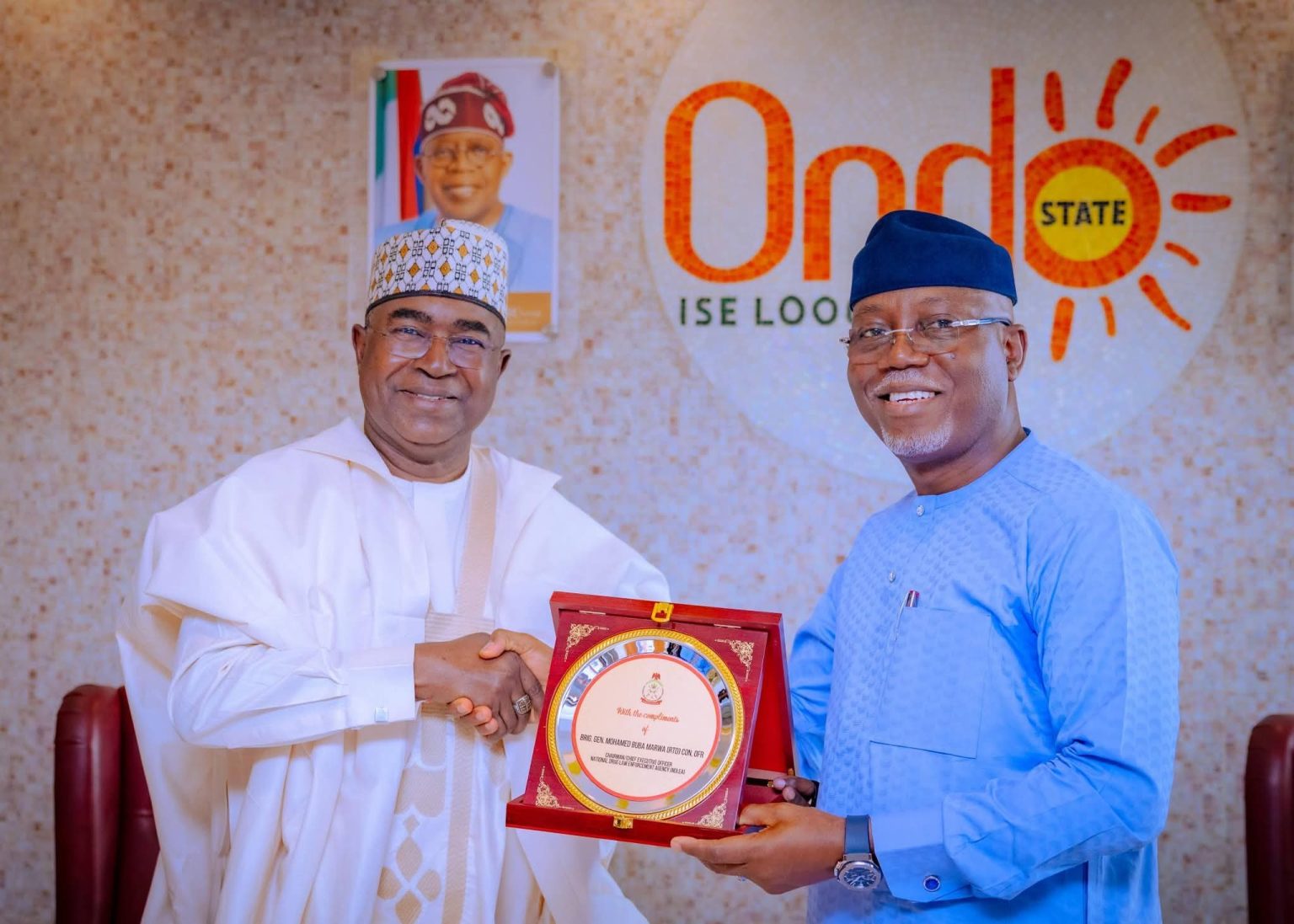 NDLEA Chairman, Brigadier-General Mohamed Marwa and Governor Lucky Aiyedatiwa.