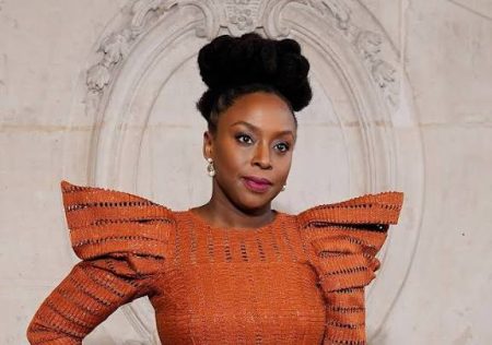 Chimamanda Ngozi Adichie during a public appearance, following her statement on the death of her son.