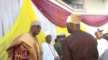 Governor Seyi Makinde inaugurating the Oyo State Council of Obas and Chiefs in Ibadan.