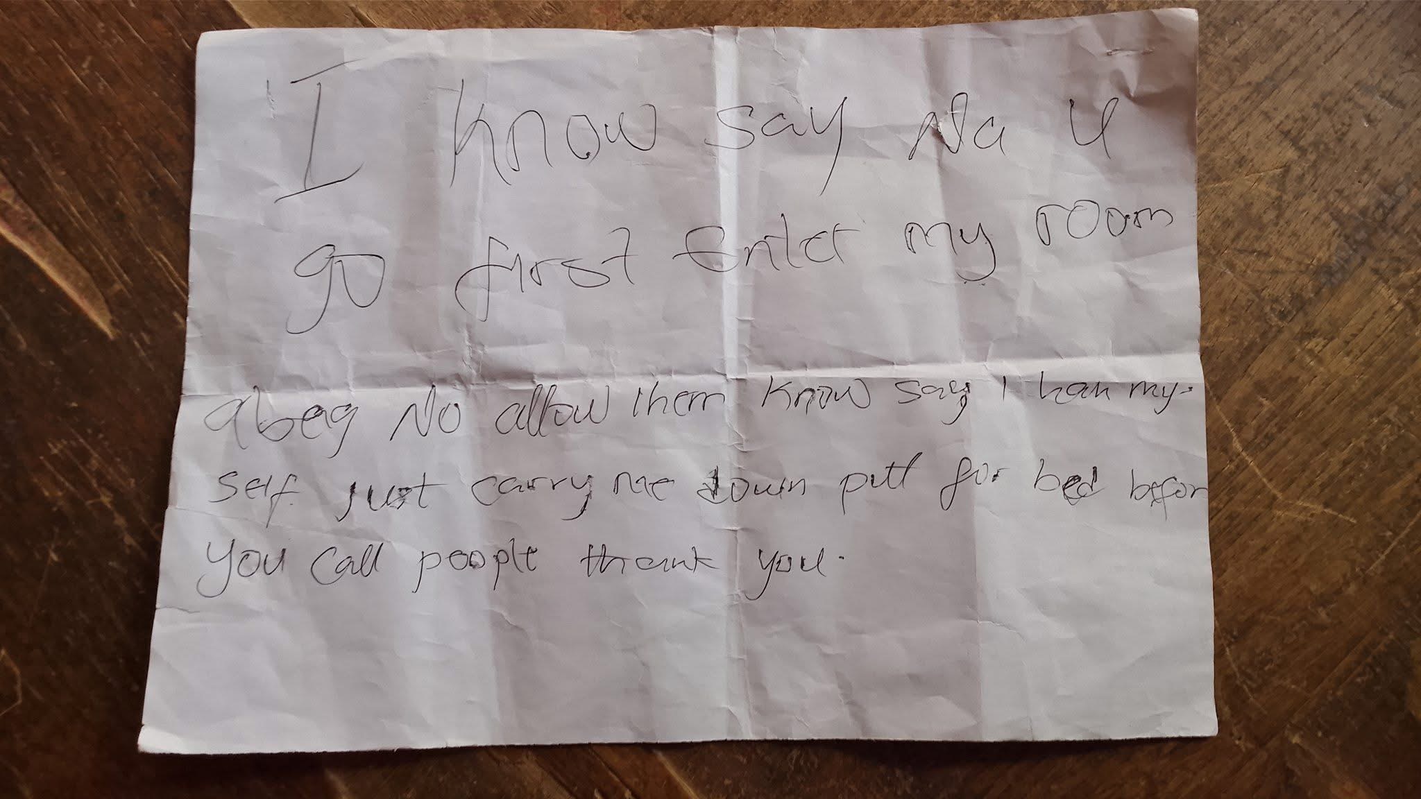 A note claimed to be written by Danlami before his death