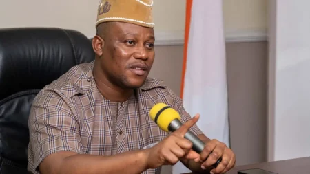 PDP spokesperson Ini Ememobong speaks during a television interview on party defections and the 2027 elections.