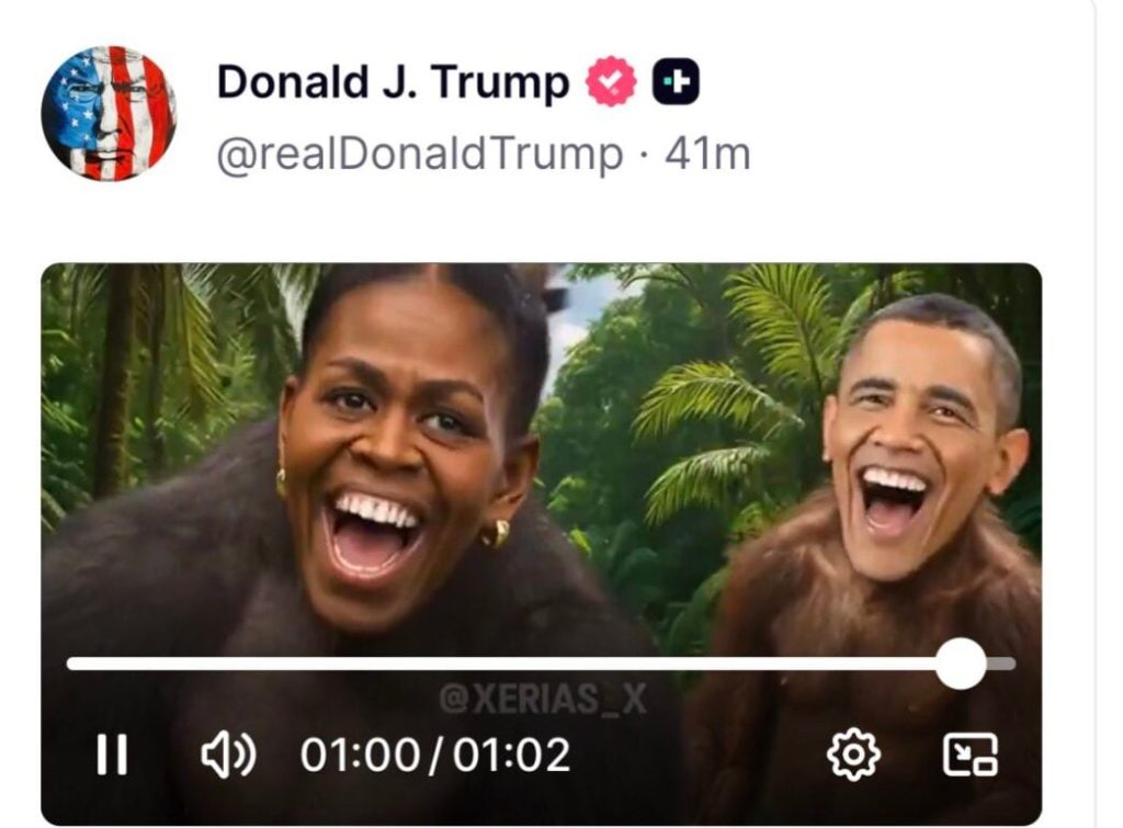Trump sparks outrage after sharing video portraying Obama, Michelle as monkeys