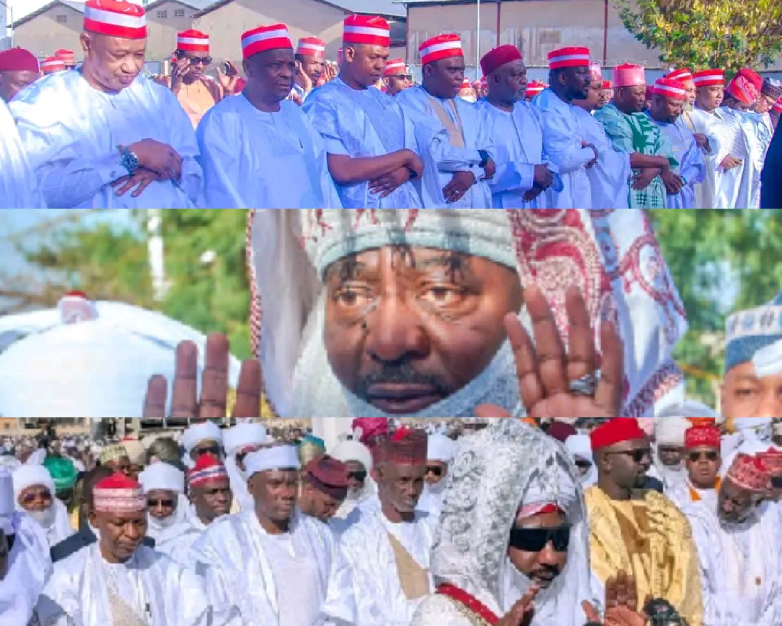 Kano witnesses three separate Eid prayers amid deepening Emirate, Political divisions Worshippers gathered at separate Eid grounds in Kano State as rival leaders including Muhammadu Sanusi II and Aminu Ado Bayero led parallel prayers.