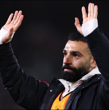 Mohamed Salah in Liverpool kit speaking in a farewell video announcing his exit from the club.