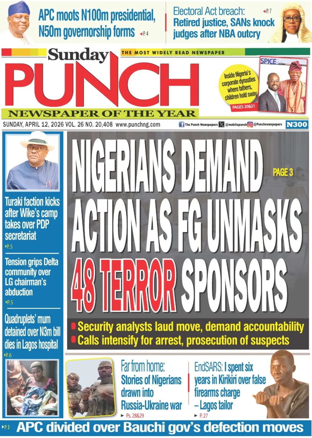 Nigerian and Global Newspaper Front Pages: Top Headlines for April 12, 2026