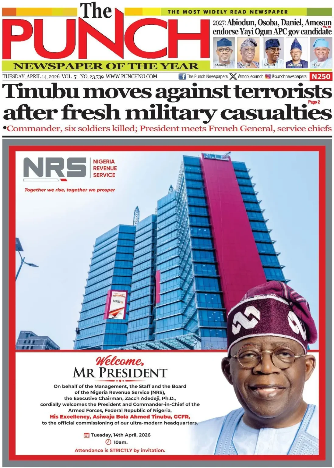 Nigerian, Global Newspaper Front Pages: Top Headlines for April 14, 2026 Nigerian