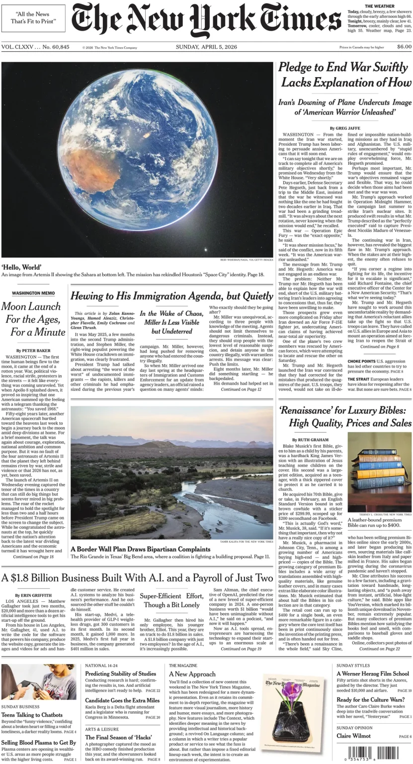 Front Pages of Global Newspapers — Key Headlines, April 5, 2026 Front Pages of Global Newspapers — Key Headlines, April 5, 2026