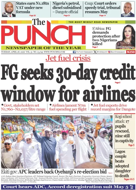 Punch nigeria newspaper frontpage