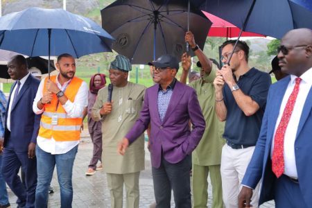 FCT Minister Nyesom Wike speaking during an infrastructure inspection tour in Abuja addressing Rivers State political developments.