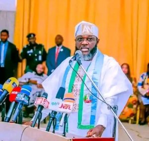 Abubakar Nalaraba addressing journalists in Lafia after stepping down from governorship ambition