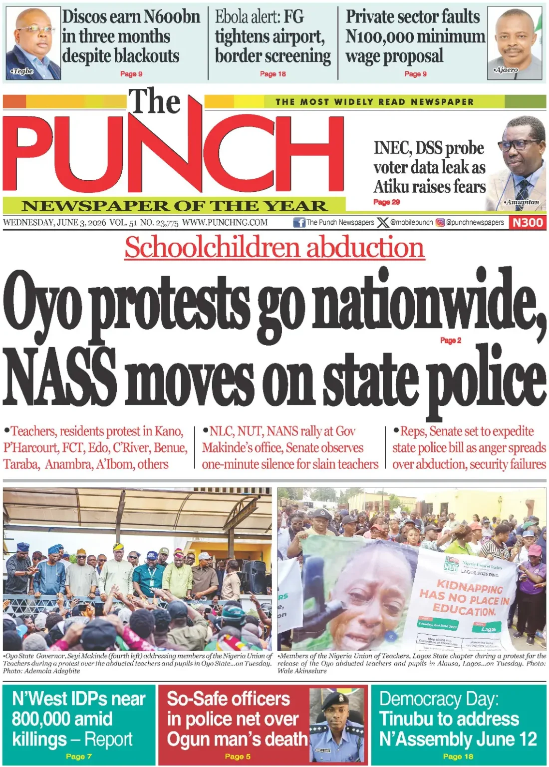 NIGERIA FRONT PAGES